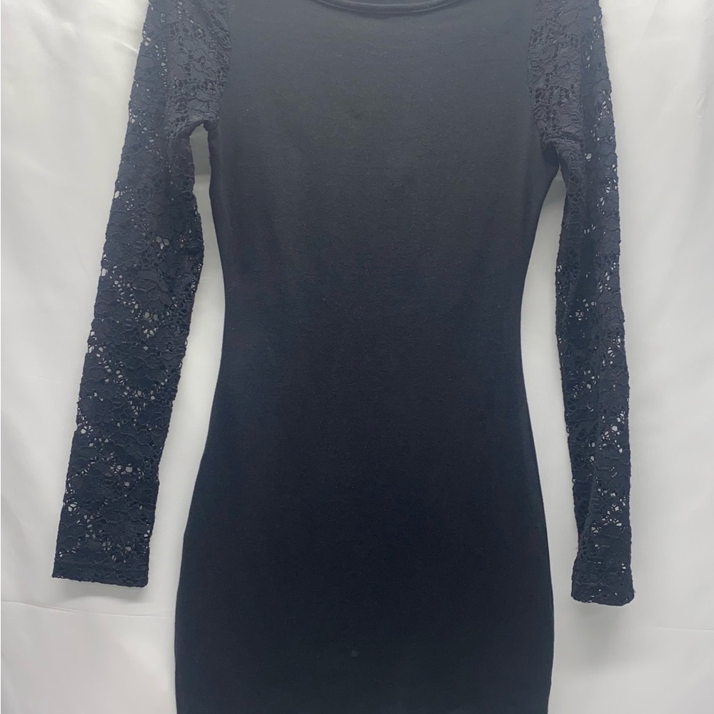 Socialite Black Dress Lace Sleeves Open Area On Back Small WHIMSIGOTH GRUNGE